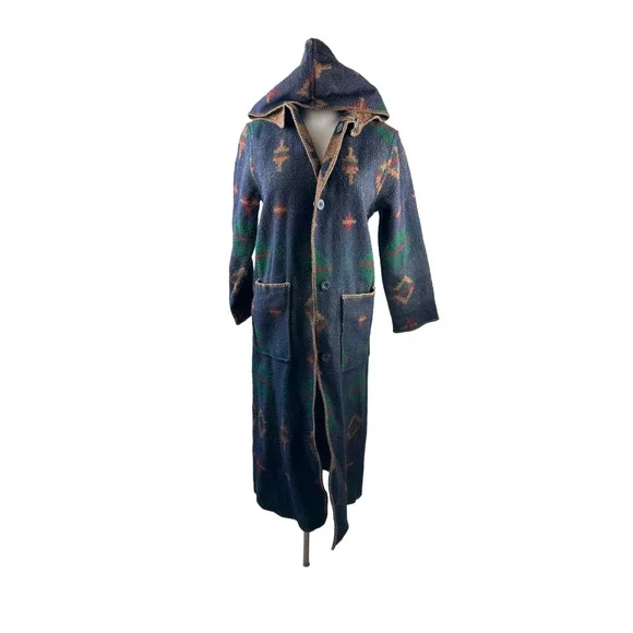 Woolrich Southwest Wool Reversible Long Hooded Blanket Coat Duster Small H14206 - Picture 15 of 16